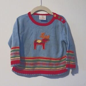 Hanna Andersson Kids Reindeer Knit Cardigan Sweater 90 (3yrs) 100% Cotton
